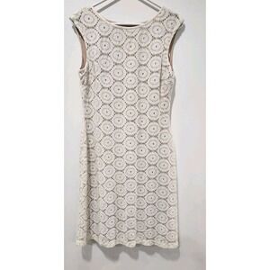 JESSICA HOWARD Dress Sz8  Baige  Lace Shift Boat Neck Cap Sleeve Lined Cotton